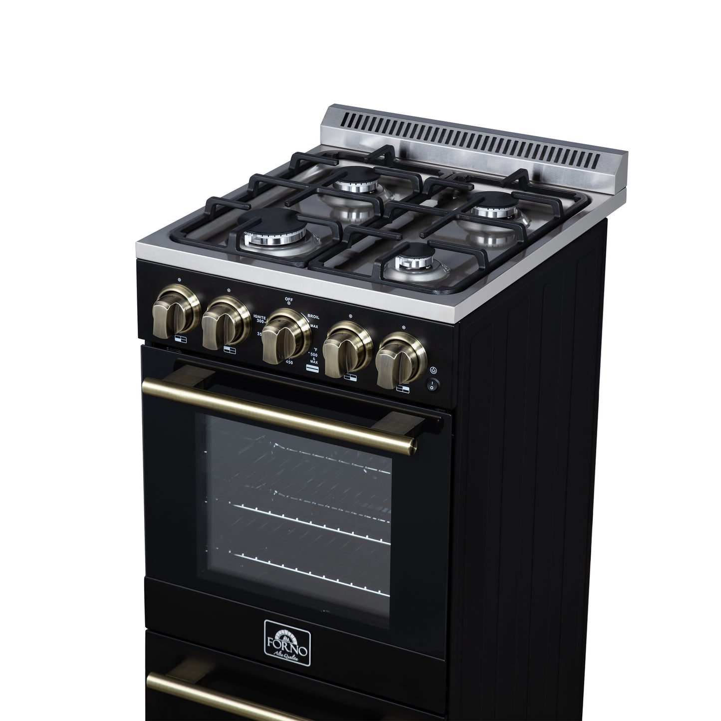 Forno Lamazze 20 Inch Freestanding Gas Range in Black, Compact Design - Forno Appliances