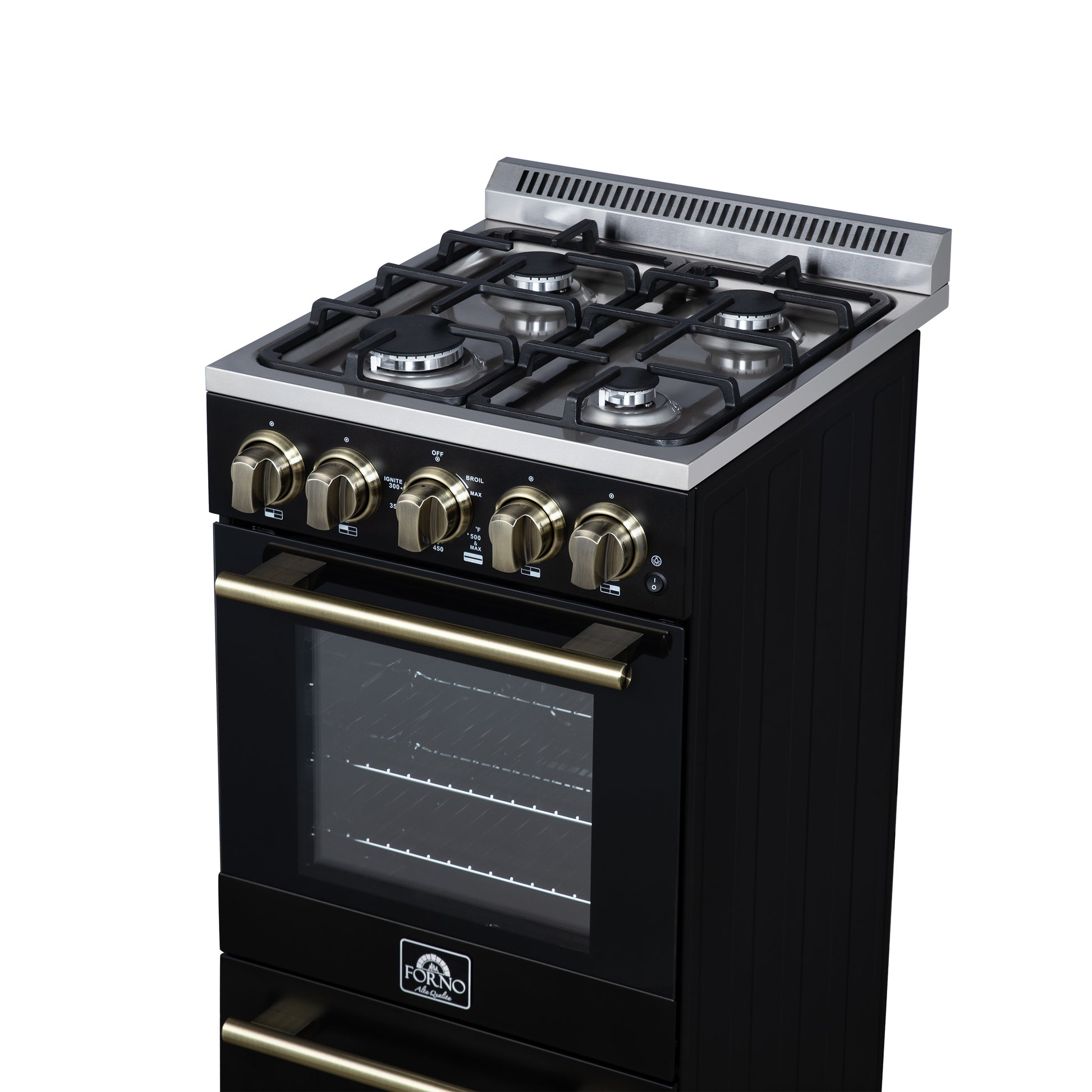 Forno Lamazze 20 Inch Freestanding Gas Range in Black, Compact Design - Forno Appliances