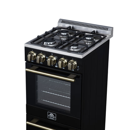 Forno Lamazze 20 Inch Freestanding Gas Range in Black, Compact Design - Forno Appliances