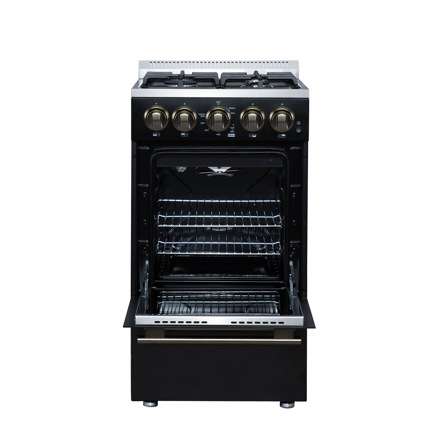 Forno Lamazze 20 Inch Freestanding Gas Range in Black, Compact Design - Forno Appliances