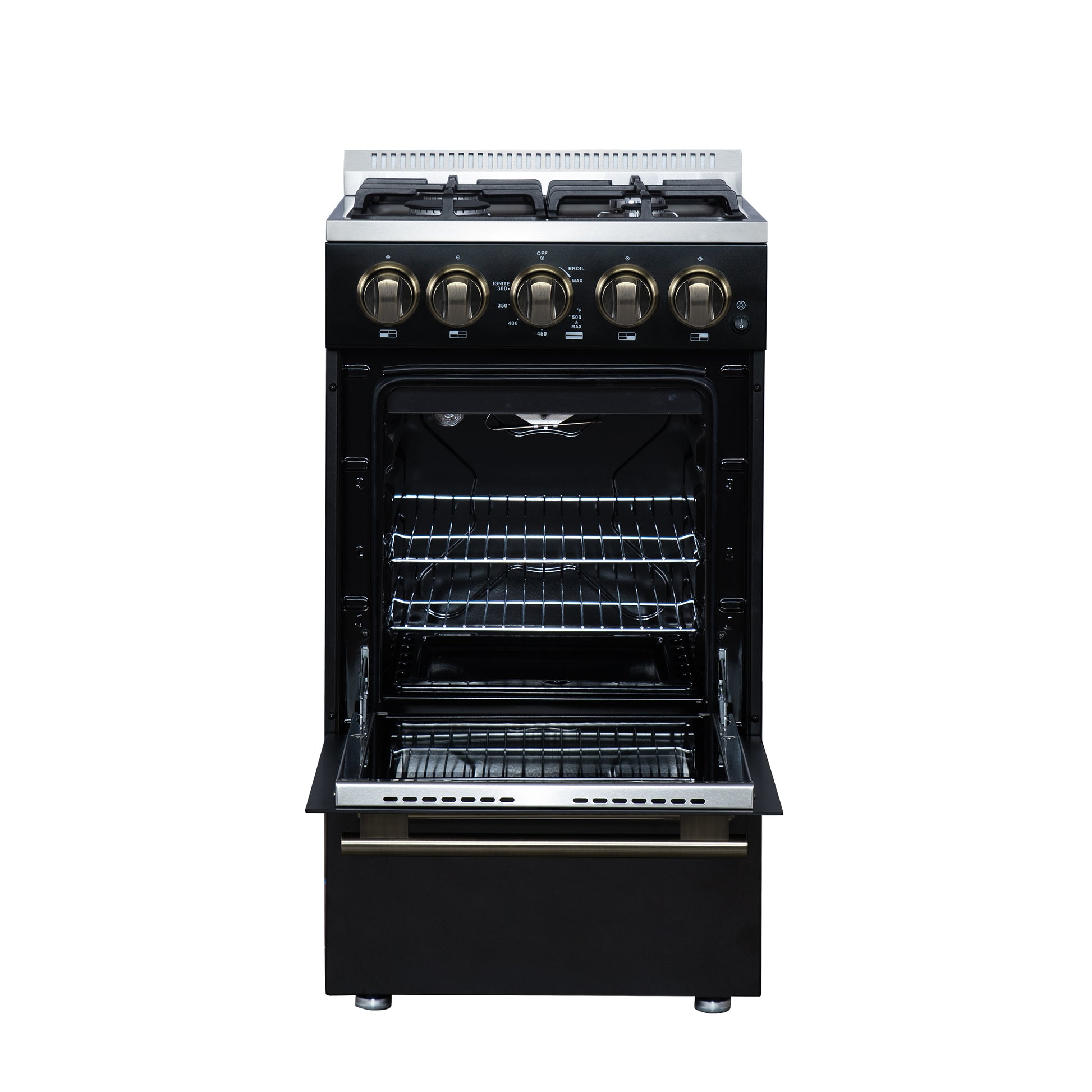 Forno Lamazze 20 Inch Freestanding Gas Range in Black, Compact Design - Forno Appliances