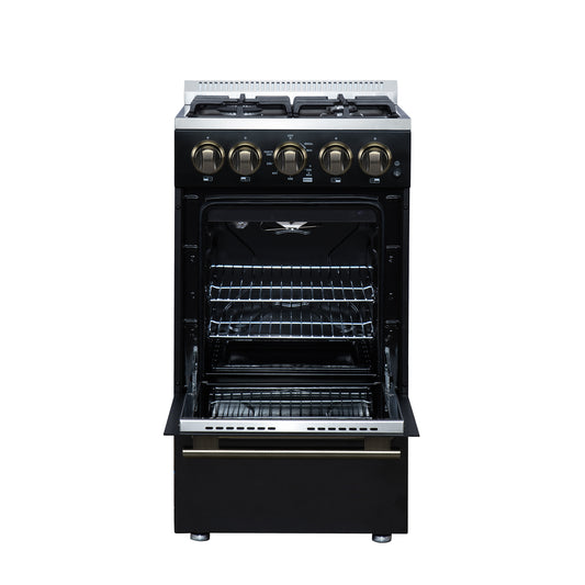 Forno Lamazze 20 Inch Freestanding Gas Range in Black, Compact Design - Forno Appliances