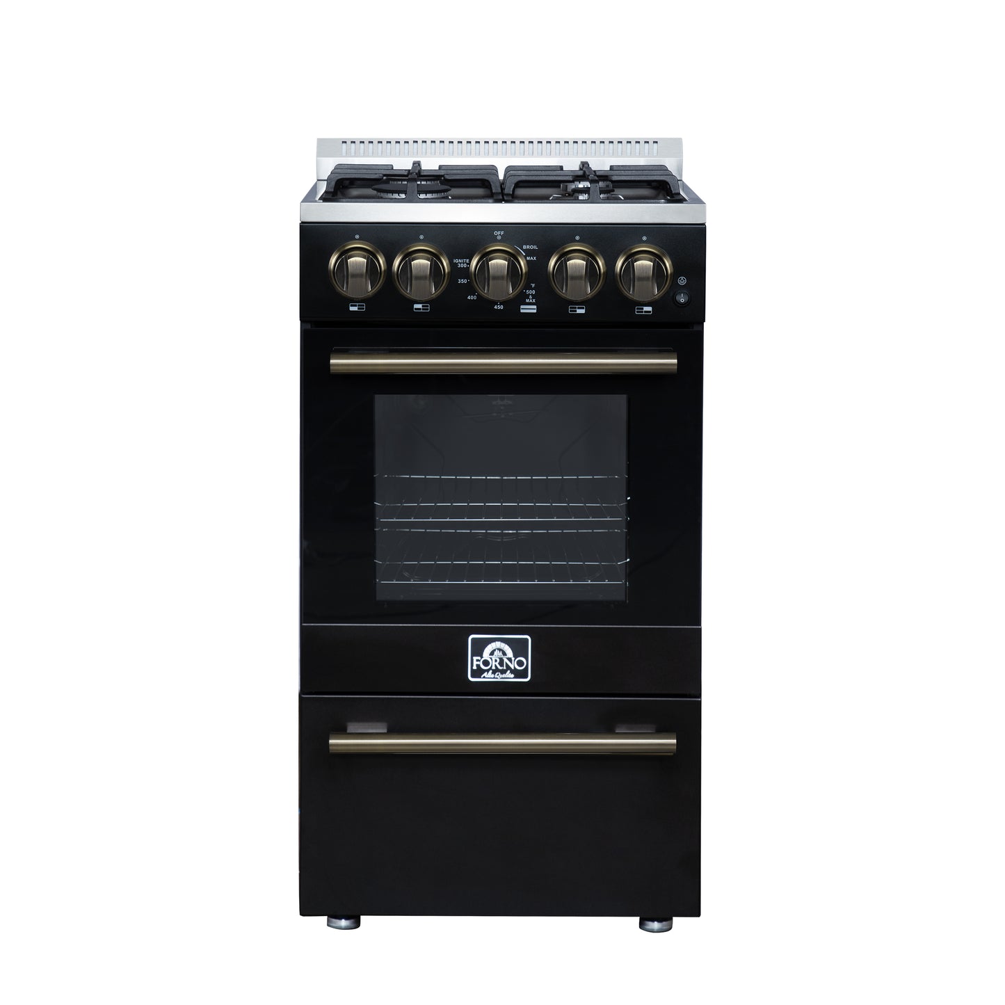 Forno Lamazze 20 Inch Freestanding Gas Range in Black, Compact Design - Forno Appliances