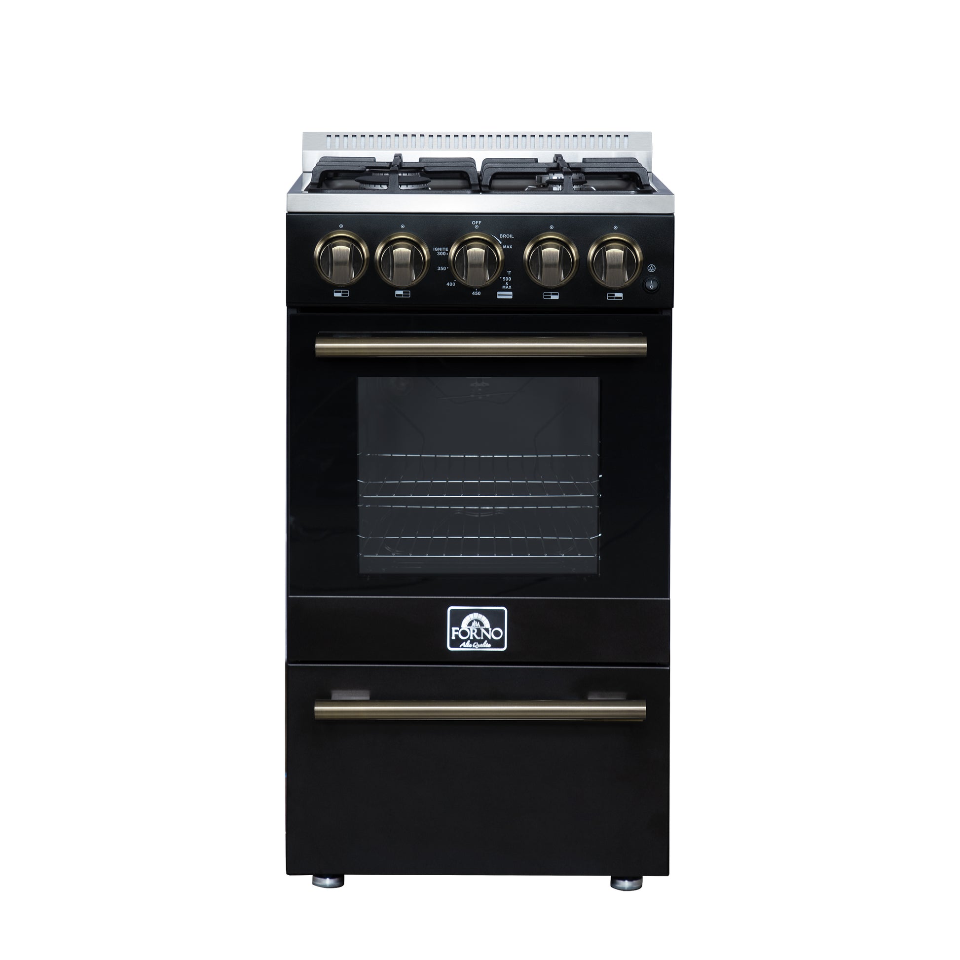 Forno Lamazze 20 Inch Freestanding Gas Range in Black, Compact Design - Forno Appliances