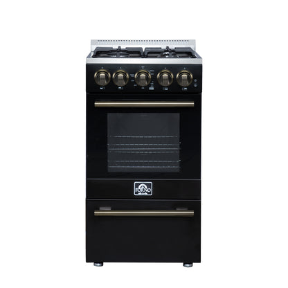 Forno Lamazze 20 Inch Freestanding Gas Range in Black, Compact Design - Forno Appliances