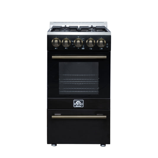 Forno Lamazze 20 Inch Freestanding Gas Range in Black, Compact Design - Forno Appliances