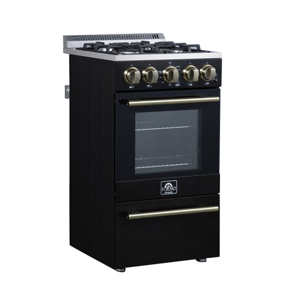 Forno Lamazze 20 Inch Freestanding Gas Range in Black, Compact Design - Forno Appliances
