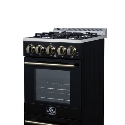 Forno Lamazze 20 Inch Freestanding Gas Range in Black, Compact Design - Forno Appliances