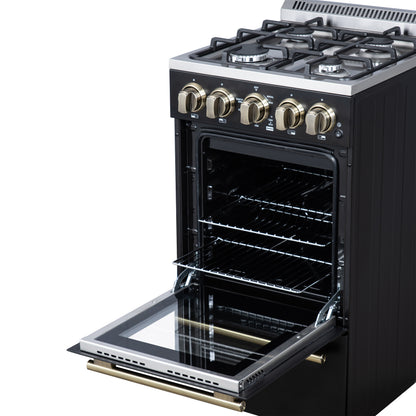Forno Lamazze 20 Inch Freestanding Gas Range in Black, Compact Design - Forno Appliances