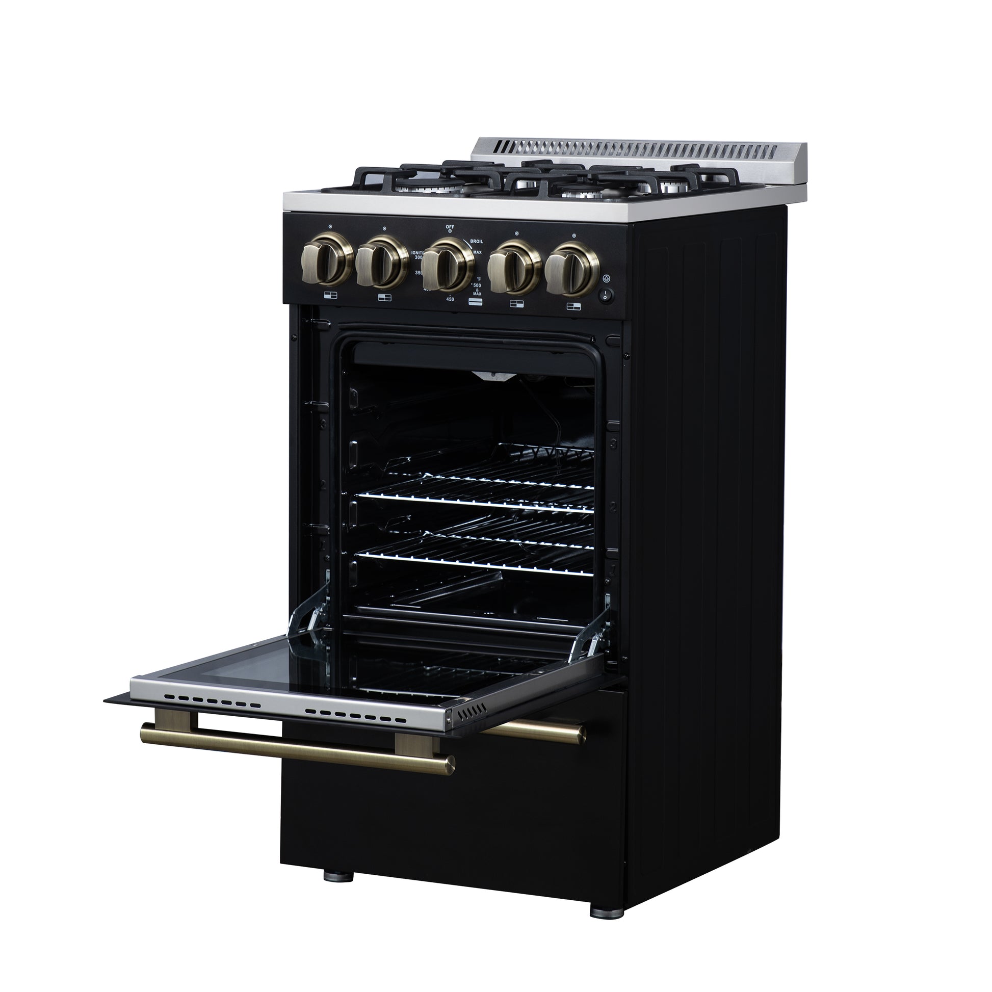 Forno Lamazze 20 Inch Freestanding Gas Range in Black, Compact Design - Forno Appliances