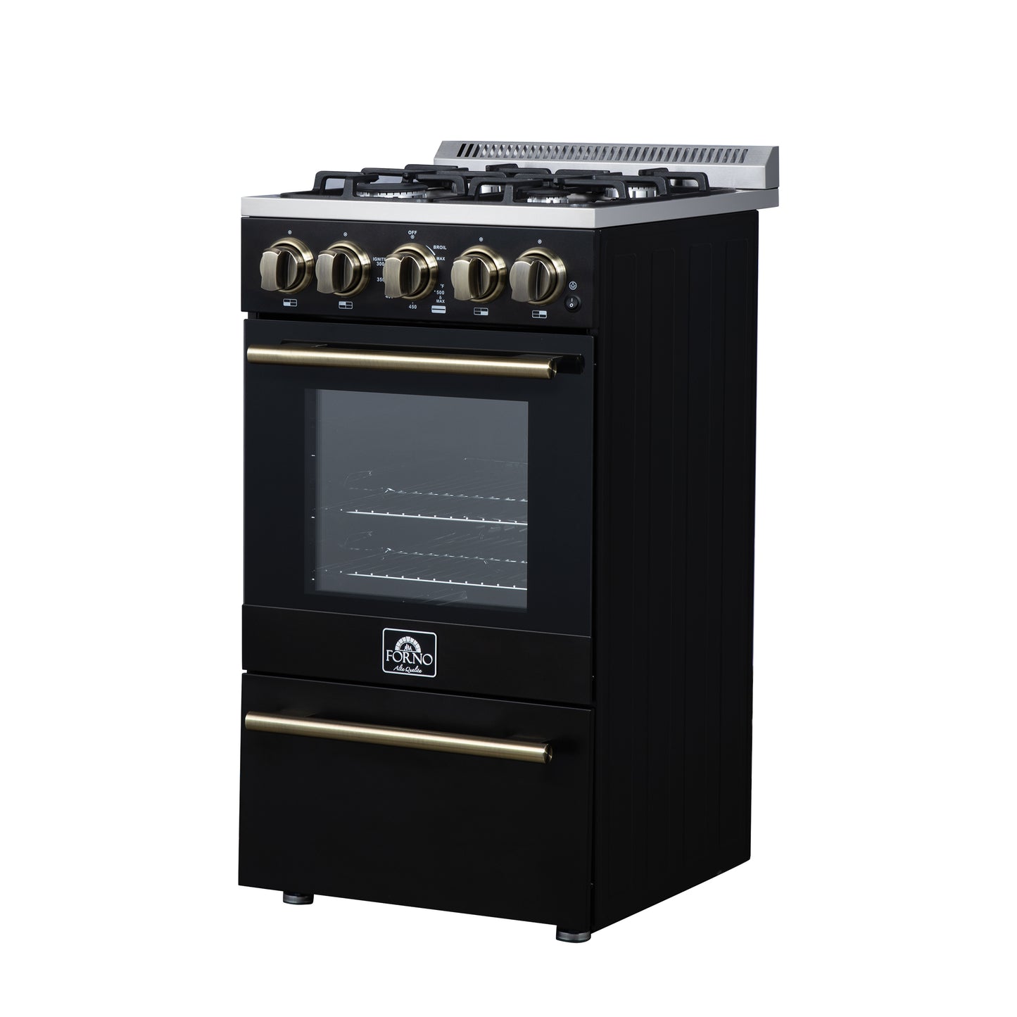 Forno Lamazze 20 Inch Freestanding Gas Range in Black, Compact Design - Forno Appliances
