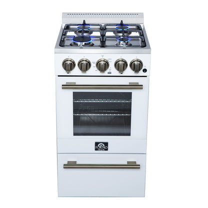 Forno Lamazze 20 Inch Freestanding Gas Range in White, Compact Design - Forno Appliances