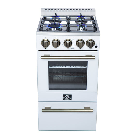 Forno Lamazze 20 Inch Freestanding Gas Range in White, Compact Design - Forno Appliances