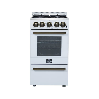Forno Lamazze 20 Inch Freestanding Gas Range in White, Compact Design - Forno Appliances