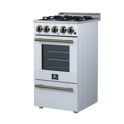 Forno Lamazze 20 Inch Freestanding Gas Range in White, Compact Design - Forno Appliances