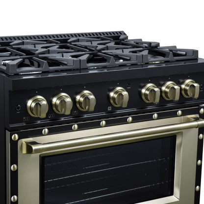 Valente 36" Gas Range in Black, 6 Sealed Burnes, 71 000 BTU Cooktop Output , 5.2 Cu.Ft. convection Oven, Telescopic Racks - Forno Appliances