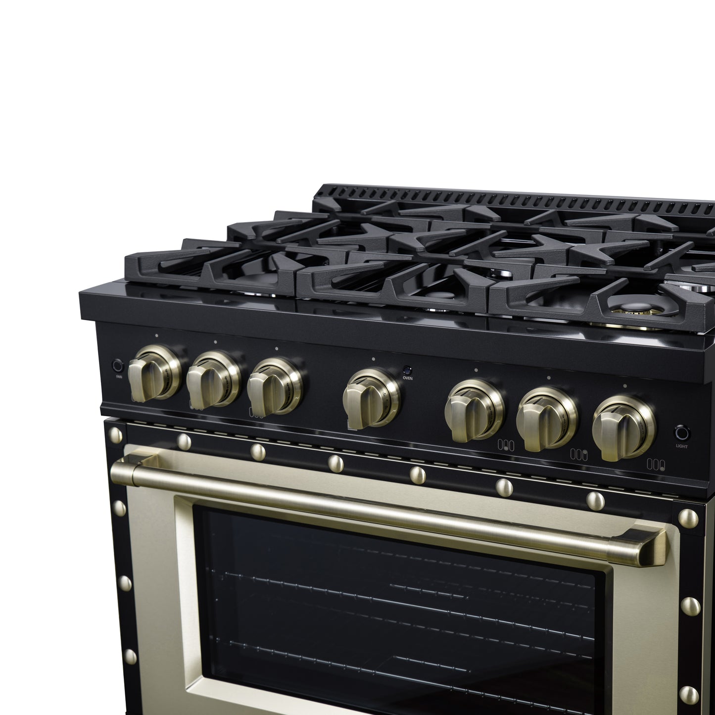 Valente 36" Gas Range in Black, 6 Sealed Burnes, 71 000 BTU Cooktop Output , 5.2 Cu.Ft. convection Oven, Telescopic Racks - Forno Appliances
