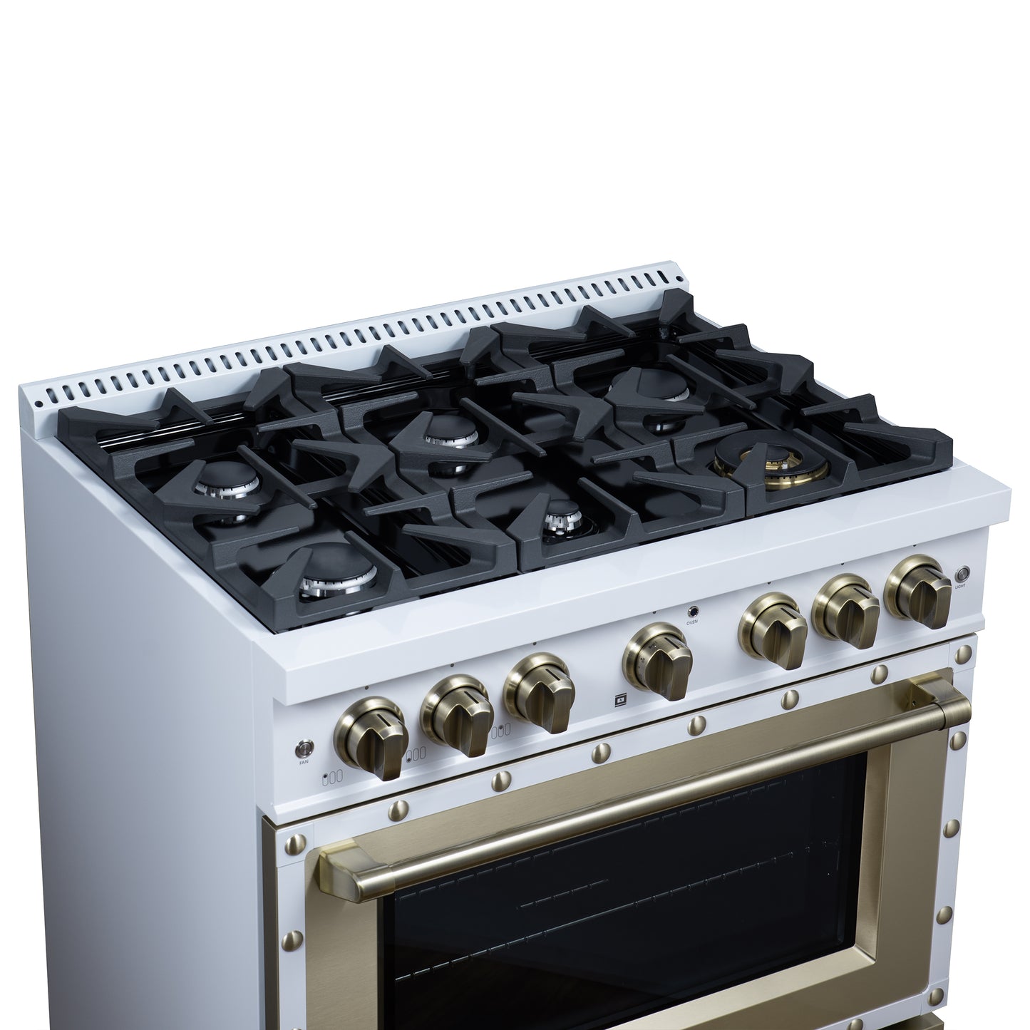 Valente 36" Gas Range in White, 6 Sealed Burnes, 71 000 BTU Cooktop Output , 5.2 Cu.Ft. convection Oven, Telescopic Racks - Forno Appliances