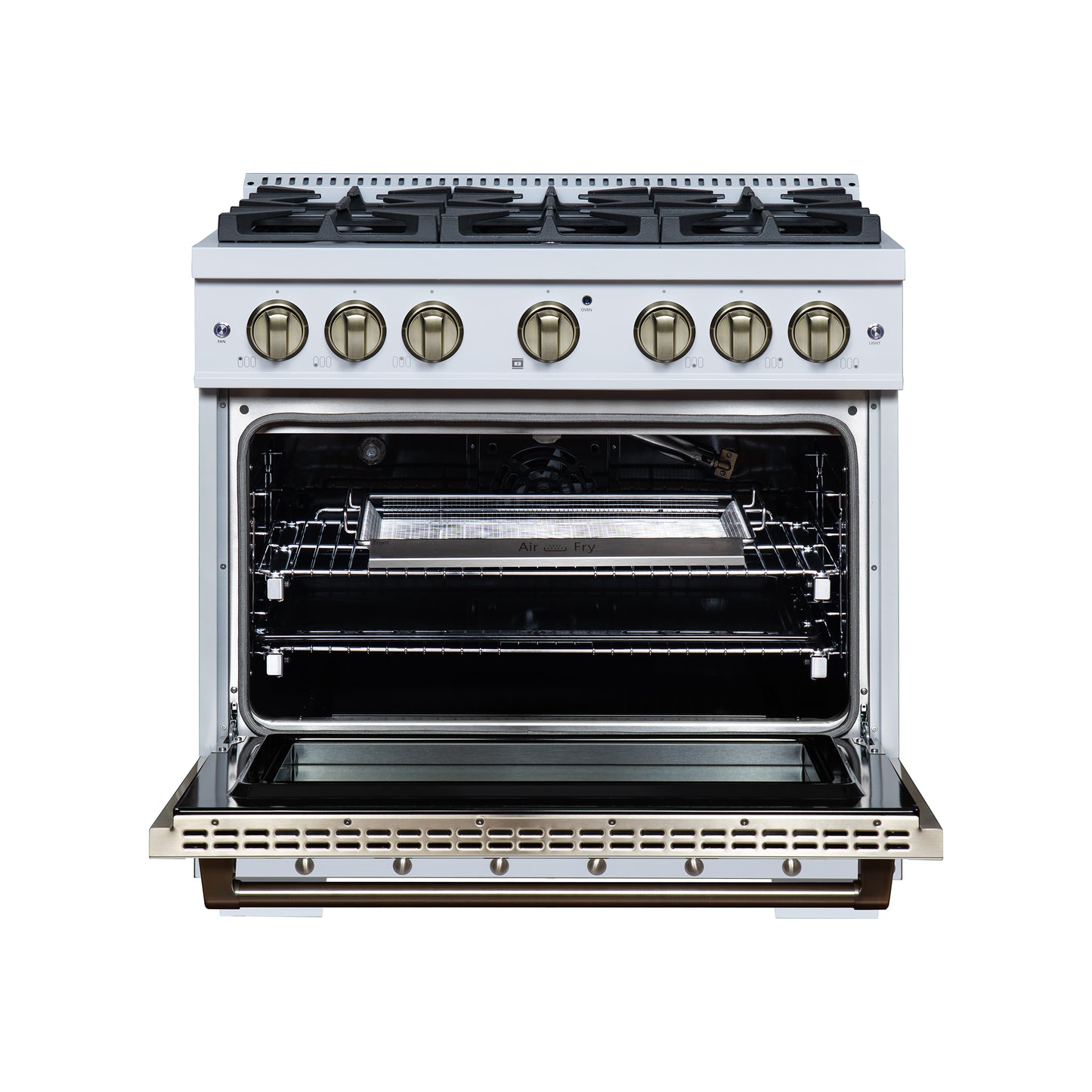 Valente 36" Gas Range in White, 6 Sealed Burnes, 71 000 BTU Cooktop Output , 5.2 Cu.Ft. convection Oven, Telescopic Racks - Forno Appliances