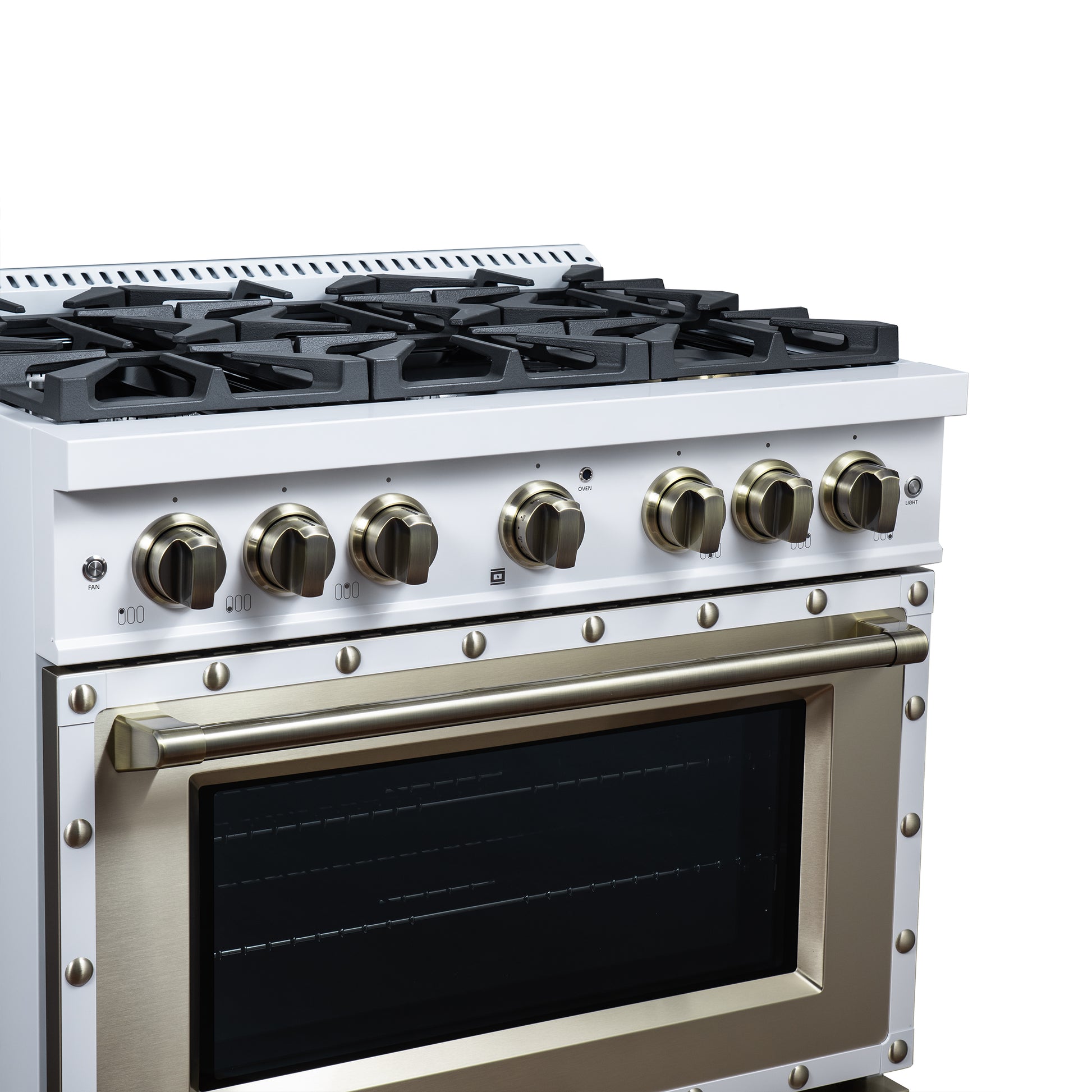 Valente 36" Gas Range in White, 6 Sealed Burnes, 71 000 BTU Cooktop Output , 5.2 Cu.Ft. convection Oven, Telescopic Racks - Forno Appliances