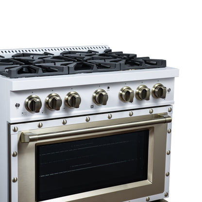 Valente 36" Gas Range in White, 6 Sealed Burnes, 71 000 BTU Cooktop Output , 5.2 Cu.Ft. convection Oven, Telescopic Racks - Forno Appliances