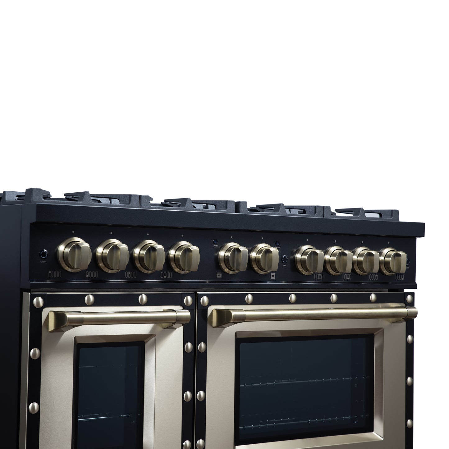 Valente 48" Gas Range in Black, 8 Sealed Burnes, 94 000 BTU Cooktop Output, 6.7 Cu.Ft. Double Oven, Telescopic Racks - Forno Appliances