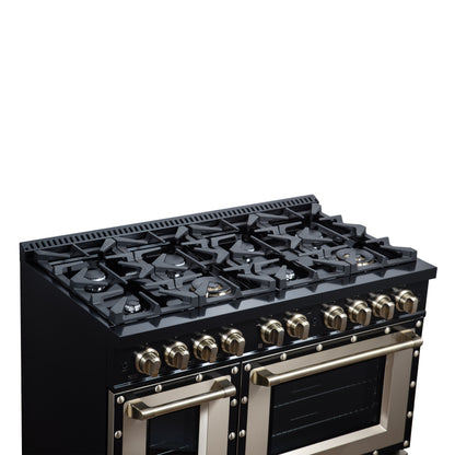 Valente 48" Gas Range in Black, 8 Sealed Burnes, 94 000 BTU Cooktop Output, 6.7 Cu.Ft. Double Oven, Telescopic Racks - Forno Appliances
