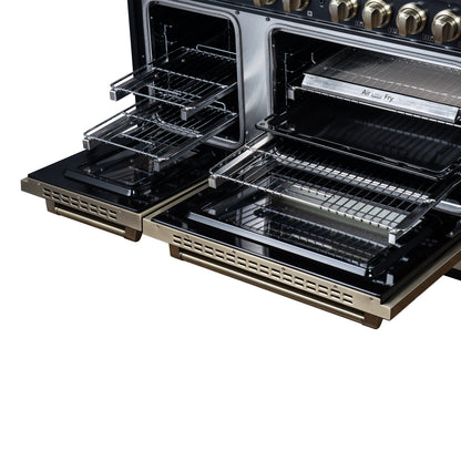 Valente 48" Gas Range in Black, 8 Sealed Burnes, 94 000 BTU Cooktop Output, 6.7 Cu.Ft. Double Oven, Telescopic Racks - Forno Appliances