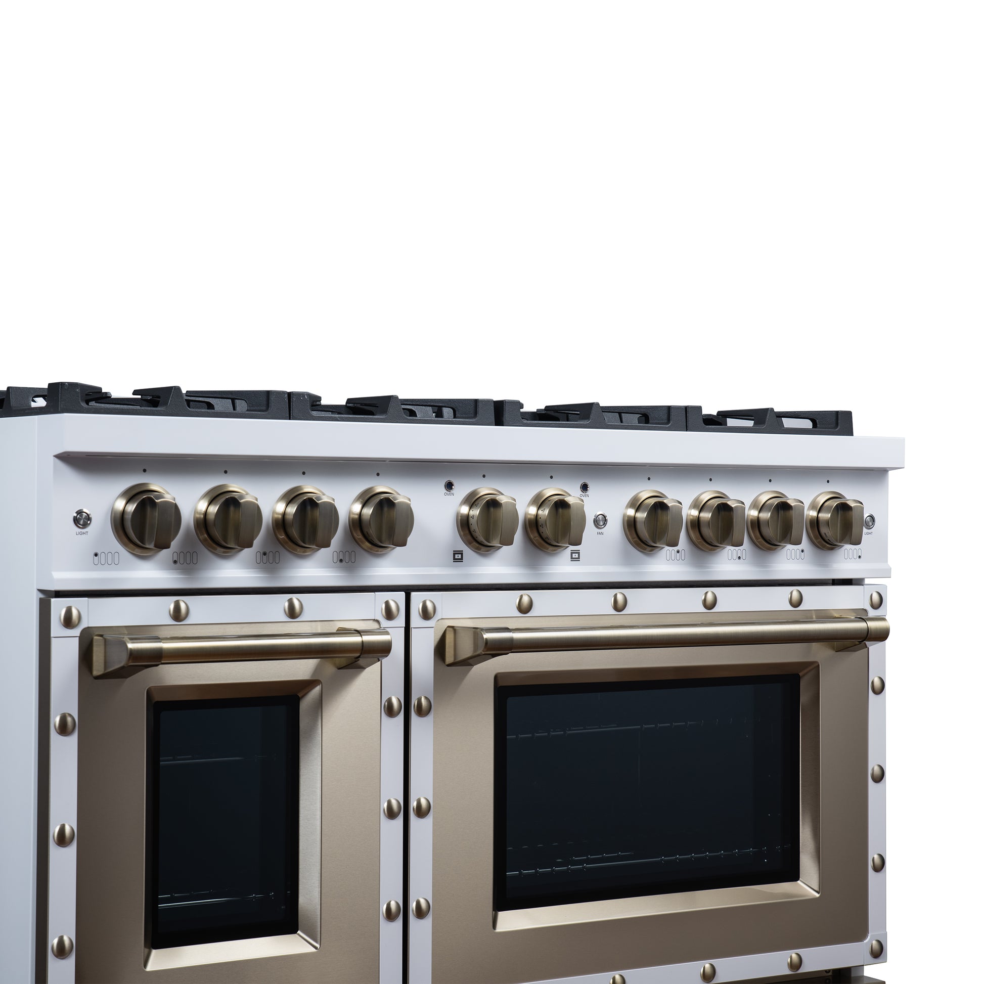 Valente 48" Gas Range in White, 8 Sealed Burnes, 94 000 BTU Cooktop Output, 6.7 Cu.Ft. Double Oven, Telescopic Racks - Forno Appliances