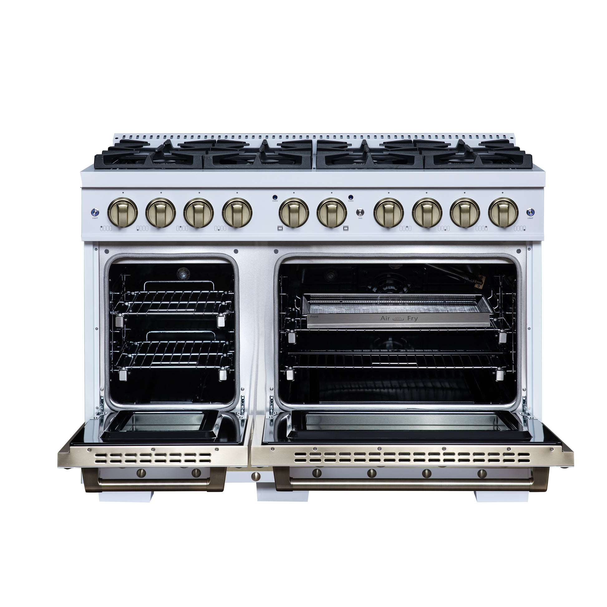 Valente 48" Gas Range in White, 8 Sealed Burnes, 94 000 BTU Cooktop Output, 6.7 Cu.Ft. Double Oven, Telescopic Racks - Forno Appliances