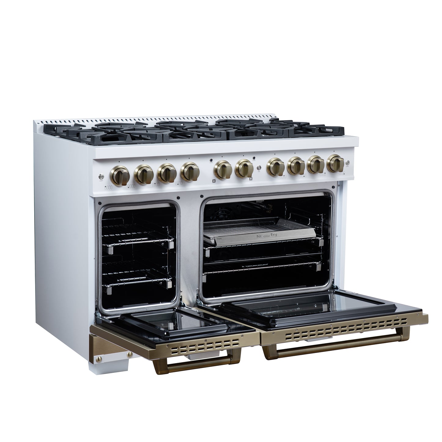 Valente 48" Gas Range in White, 8 Sealed Burnes, 94 000 BTU Cooktop Output, 6.7 Cu.Ft. Double Oven, Telescopic Racks - Forno Appliances