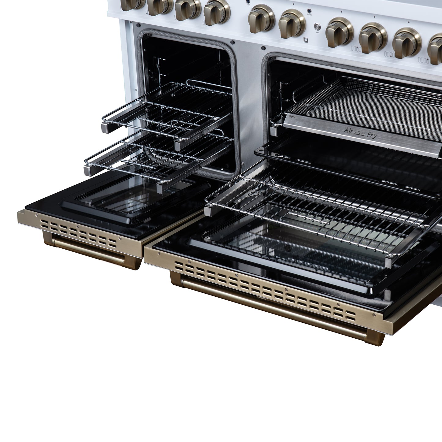Valente 48" Gas Range in White, 8 Sealed Burnes, 94 000 BTU Cooktop Output, 6.7 Cu.Ft. Double Oven, Telescopic Racks - Forno Appliances