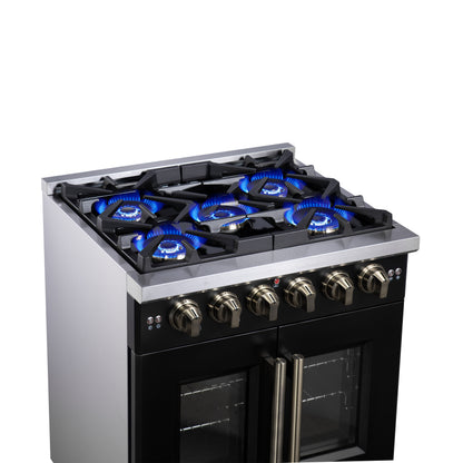 Forno Capriasca 30-Inch Freestanding French Door Gas Range, 4 Burners, Convection Oven, Energy Efficient - Forno Appliances