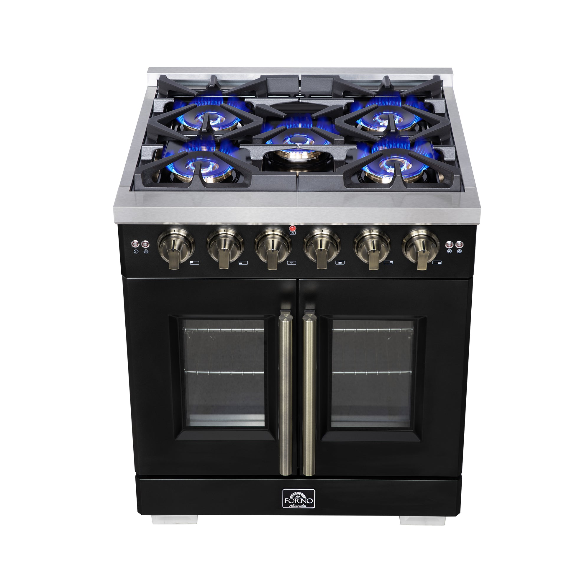 Forno Capriasca 30-Inch Freestanding French Door Gas Range, 4 Burners, Convection Oven, Energy Efficient - Forno Appliances