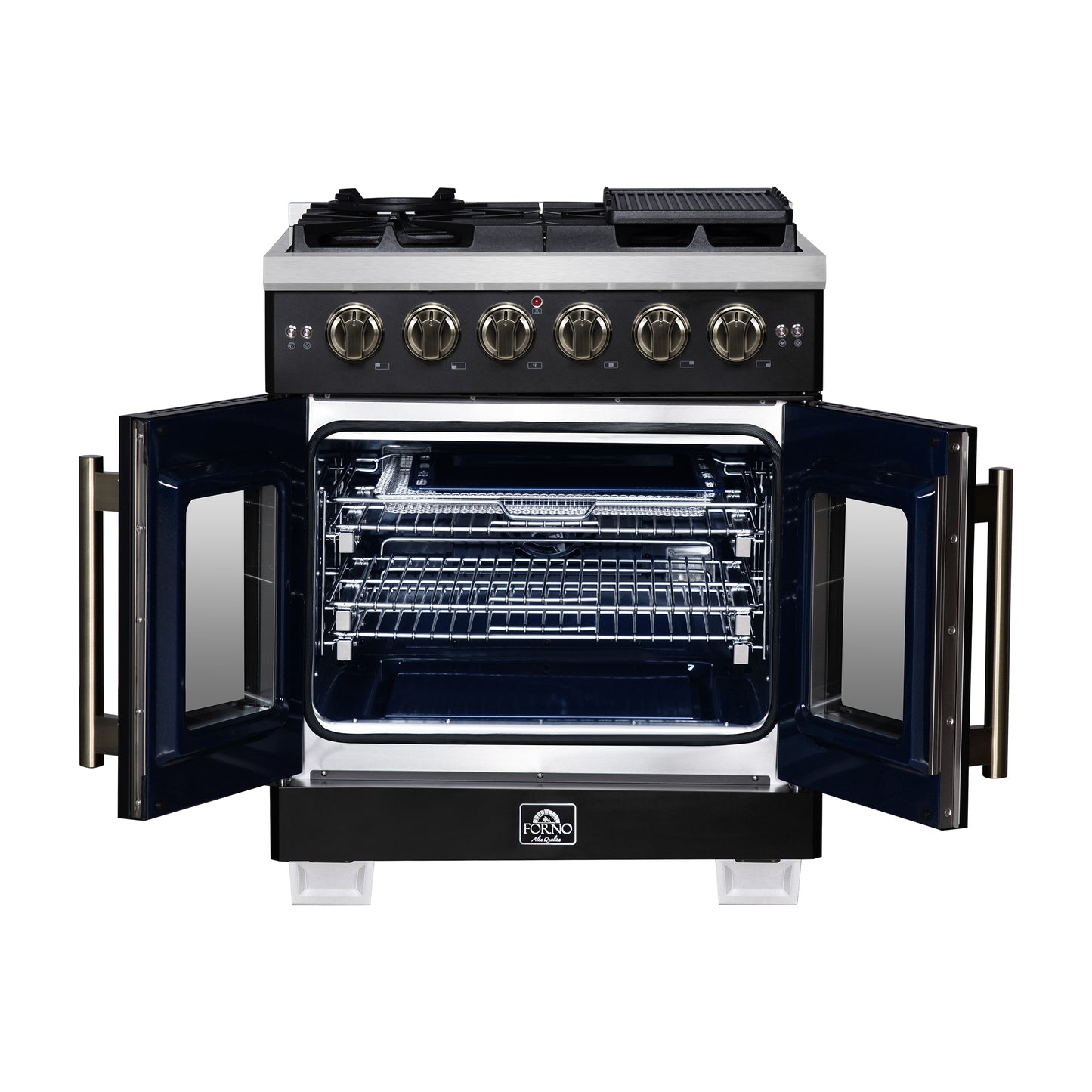 Forno Capriasca 30-Inch Freestanding French Door Gas Range, 4 Burners, Convection Oven, Energy Efficient - Forno Appliances