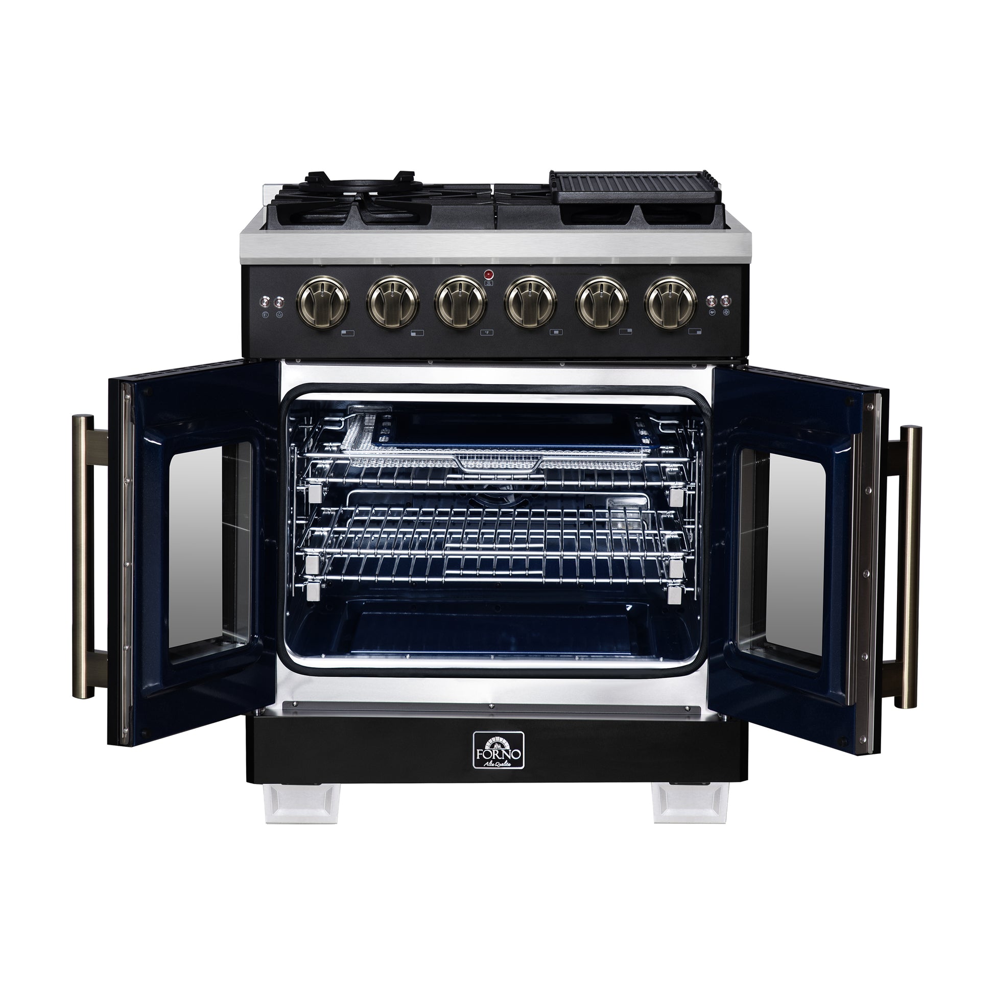Forno Capriasca 30-Inch Freestanding French Door Gas Range, 4 Burners, Convection Oven, Energy Efficient - Forno Appliances
