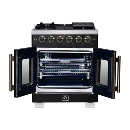 Forno Capriasca 30-Inch Freestanding French Door Gas Range, 4 Burners, Convection Oven, Energy Efficient - Forno Appliances