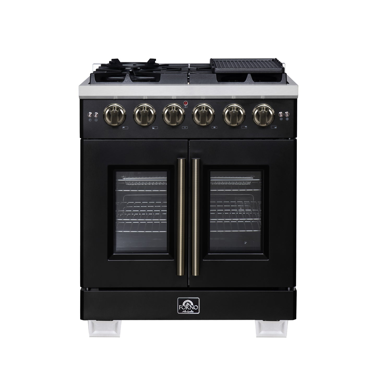 Forno Capriasca 30-Inch Freestanding French Door Gas Range, 4 Burners, Convection Oven, Energy Efficient - Forno Appliances