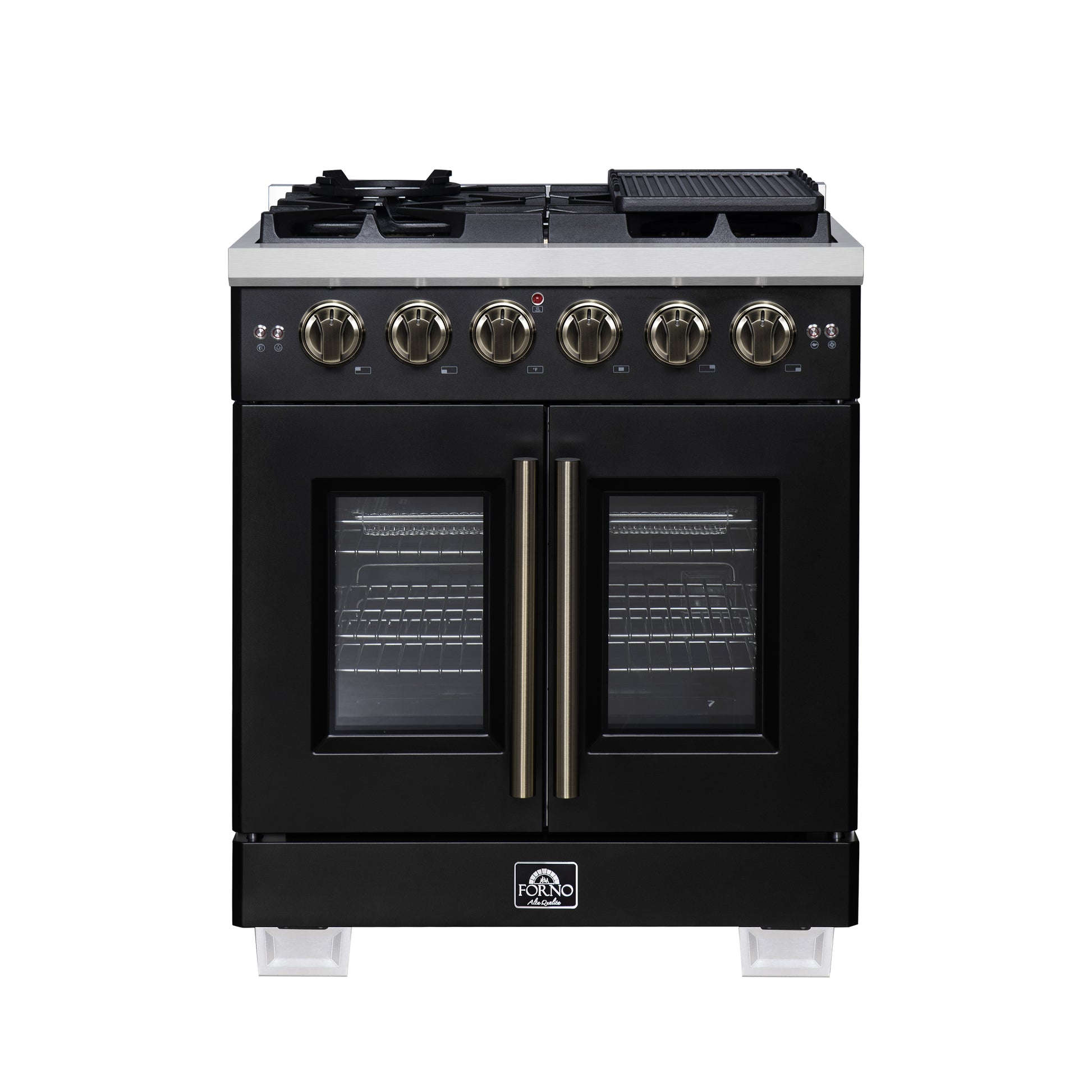 Forno Capriasca 30-Inch Freestanding French Door Gas Range, 4 Burners, Convection Oven, Energy Efficient - Forno Appliances