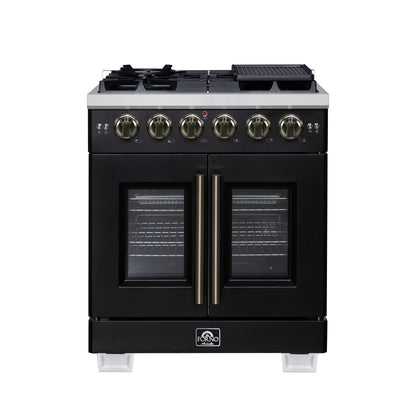 Forno Capriasca 30-Inch Freestanding French Door Gas Range, 4 Burners, Convection Oven, Energy Efficient - Forno Appliances