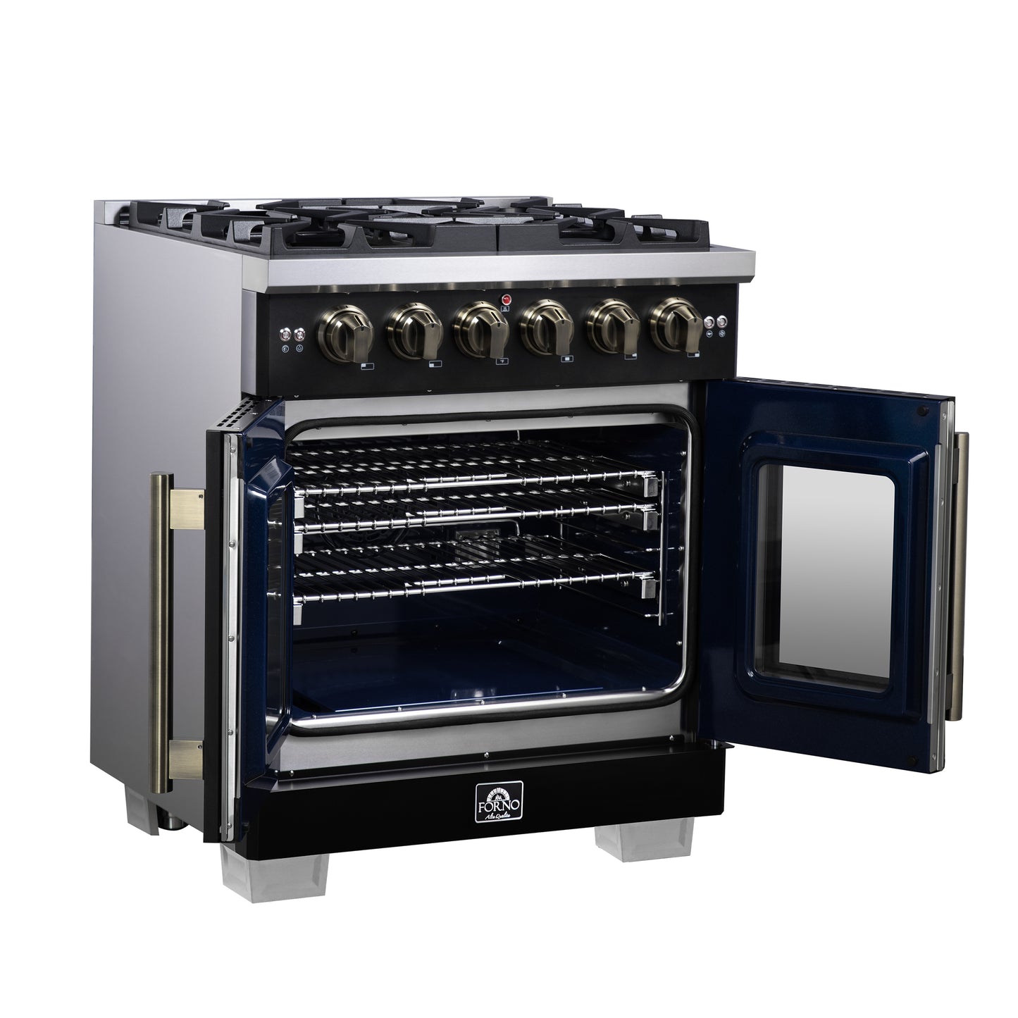 Forno Capriasca 30-Inch Freestanding French Door Gas Range, 4 Burners, Convection Oven, Energy Efficient - Forno Appliances
