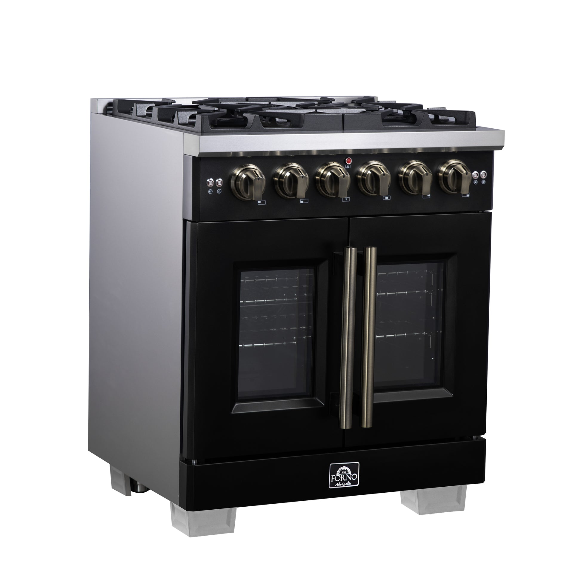 Forno Capriasca 30-Inch Freestanding French Door Gas Range, 4 Burners, Convection Oven, Energy Efficient - Forno Appliances