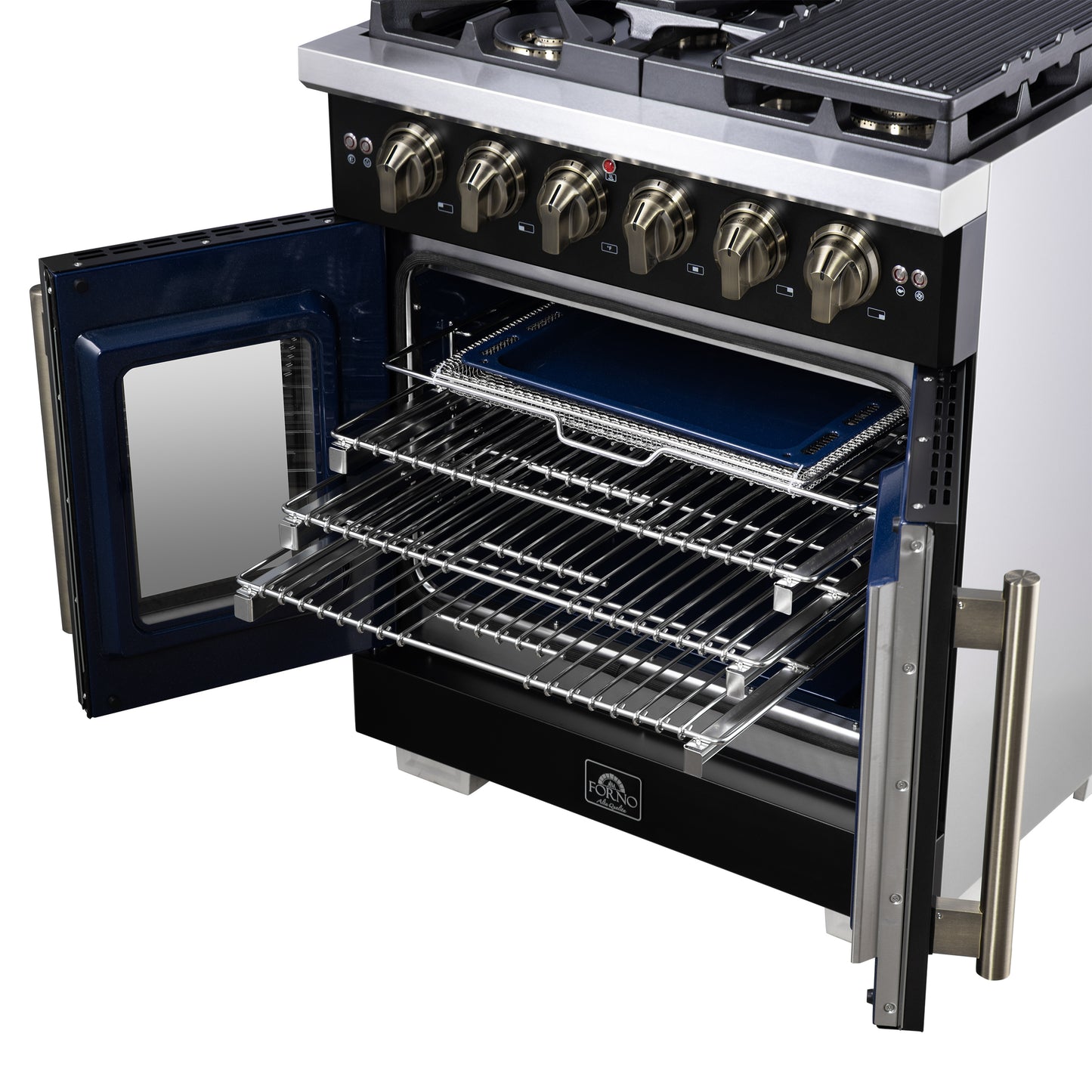 Forno Capriasca 30-Inch Freestanding French Door Gas Range, 4 Burners, Convection Oven, Energy Efficient - Forno Appliances