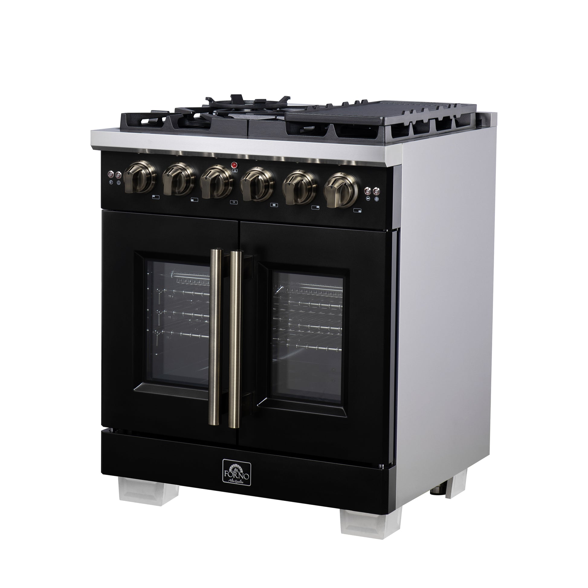 Forno Capriasca 30-Inch Freestanding French Door Gas Range, 4 Burners, Convection Oven, Energy Efficient - Forno Appliances