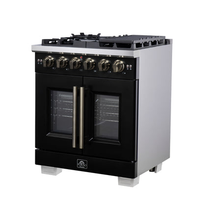 Forno Capriasca 30-Inch Freestanding French Door Gas Range, 4 Burners, Convection Oven, Energy Efficient - Forno Appliances