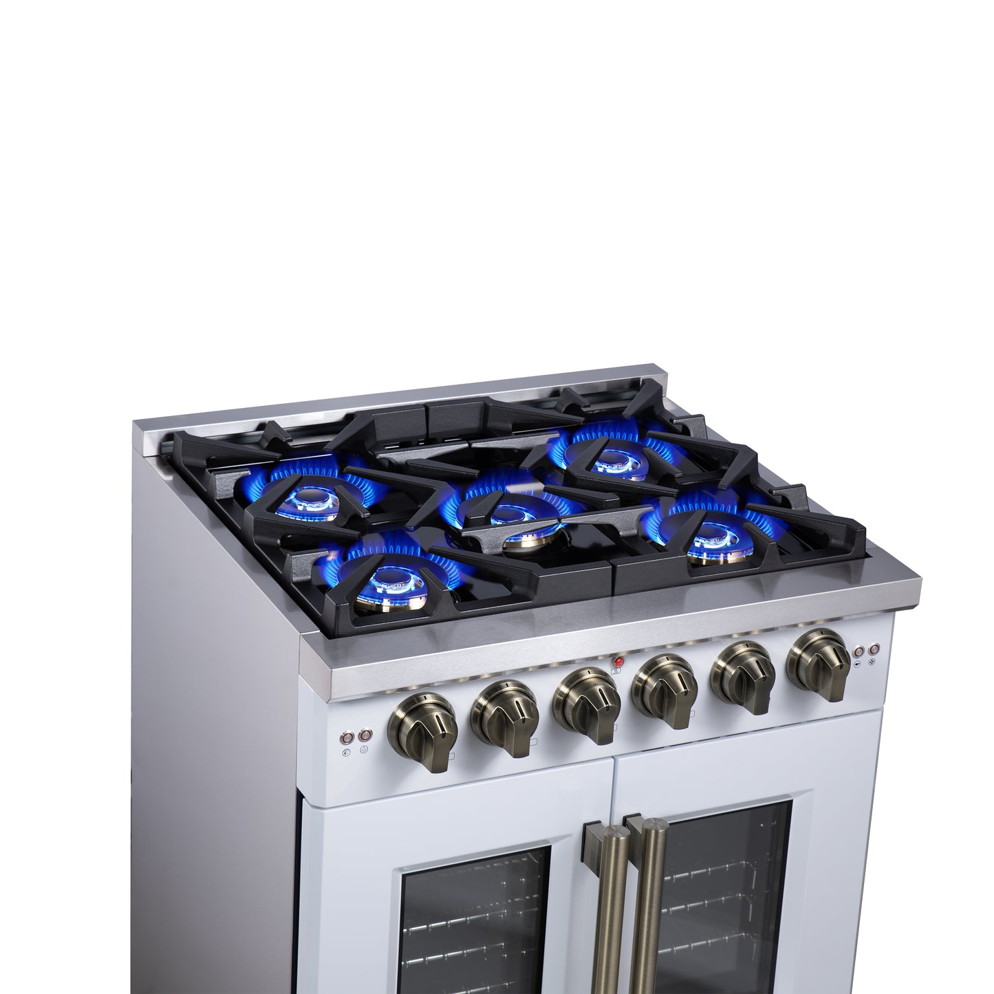 Forno Capriasca 30-Inch White Freestanding French Door Gas Range, 4 Burners, Convection Oven, Energy Efficient - Forno Appliances