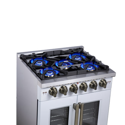 Forno Capriasca 30-Inch White Freestanding French Door Gas Range, 4 Burners, Convection Oven, Energy Efficient - Forno Appliances