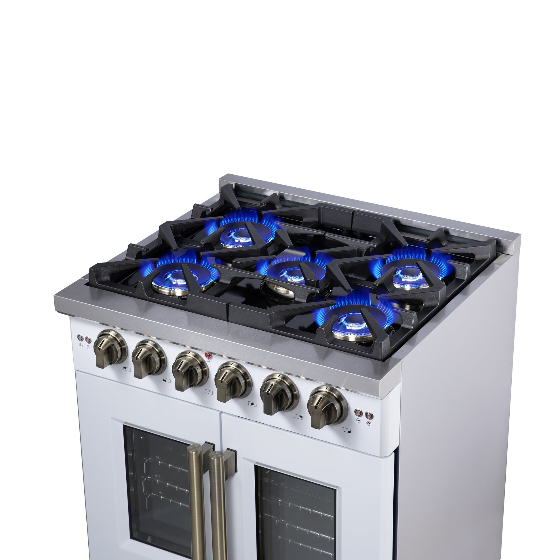 Forno Capriasca 30-Inch White Freestanding French Door Gas Range, 4 Burners, Convection Oven, Energy Efficient - Forno Appliances