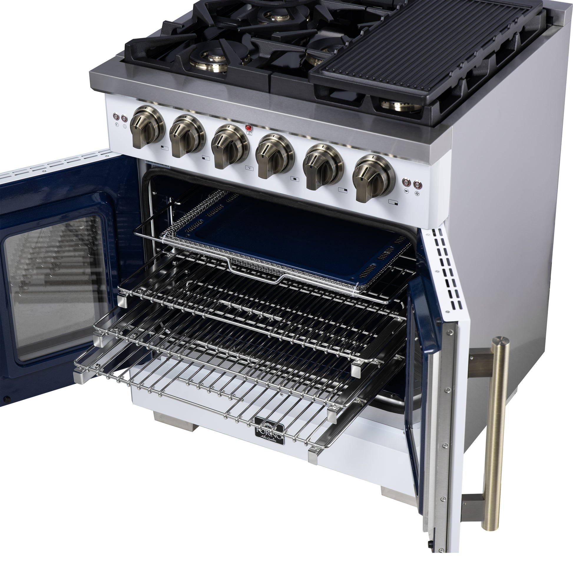 Forno Capriasca 30-Inch White Freestanding French Door Gas Range, 4 Burners, Convection Oven, Energy Efficient - Forno Appliances