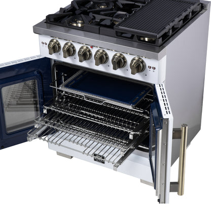 Forno Capriasca 30-Inch White Freestanding French Door Gas Range, 4 Burners, Convection Oven, Energy Efficient - Forno Appliances